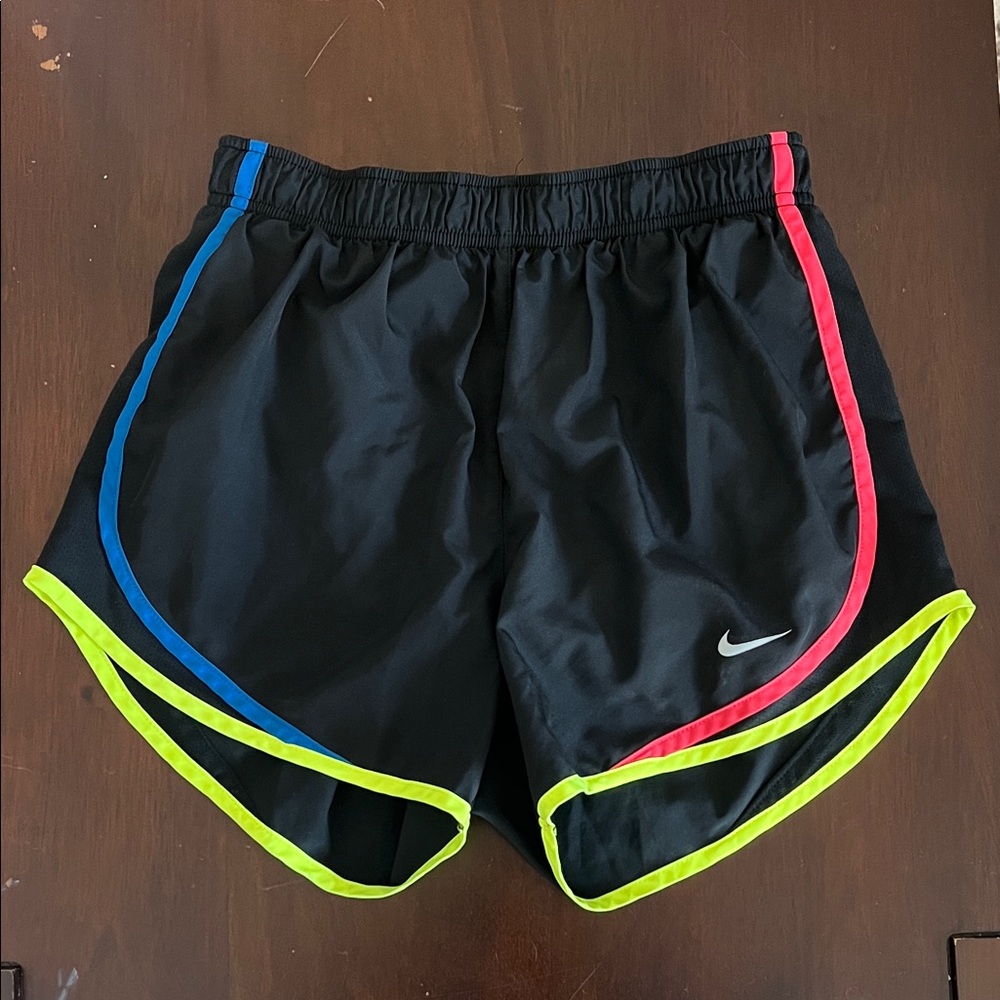 Nike Women's Black Shorts with Blue and Neon Trim